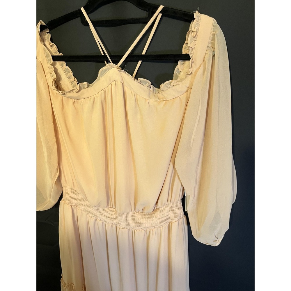 1. STATE Dress Womens XL Beige Autumnal Tones Off Shoulder Tiered Midi Chiffon - Picture 6 of 16